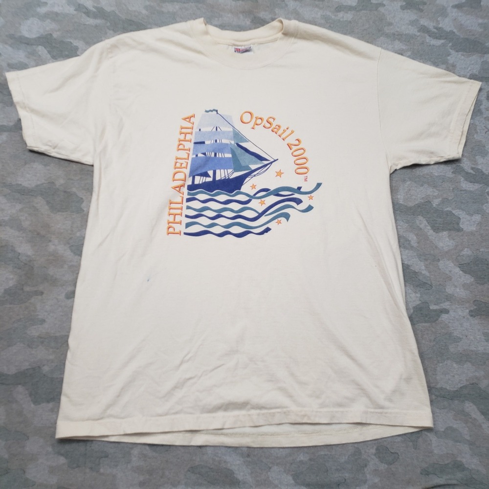 Vintage Hanes Philadelphia OpSail 2000 Shirt Mens Large Beige Destination